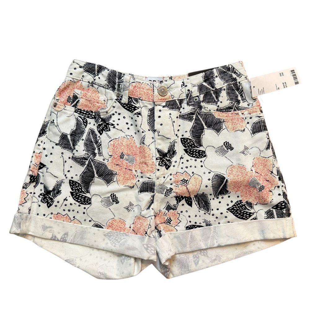 Urban Outfitters BDG Pink Black Floral Patterned Mom Style Denim Shorts W26